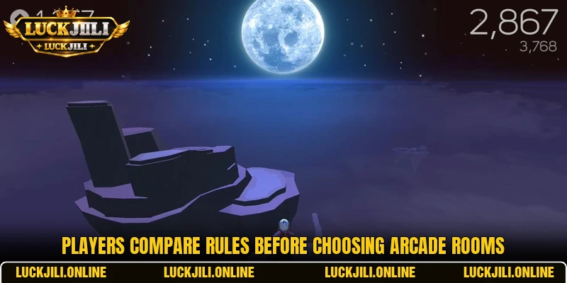 Players compare rules before choosing arcade rooms